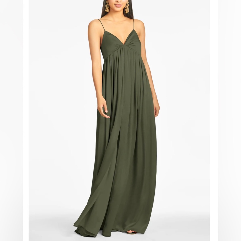 Sachin + Babi Jessica Flowy Spaghetti Straps Gown In Moss Green - Reemoly
